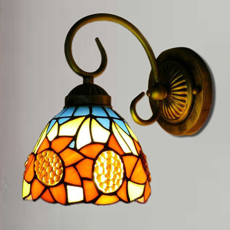 Frendorf | Zonnebloem Oranje Glazen Wandlamp Verlichting Victoriaans 1 Kop Brons Muur Gemonteerde Licht, 6"/8" Breed