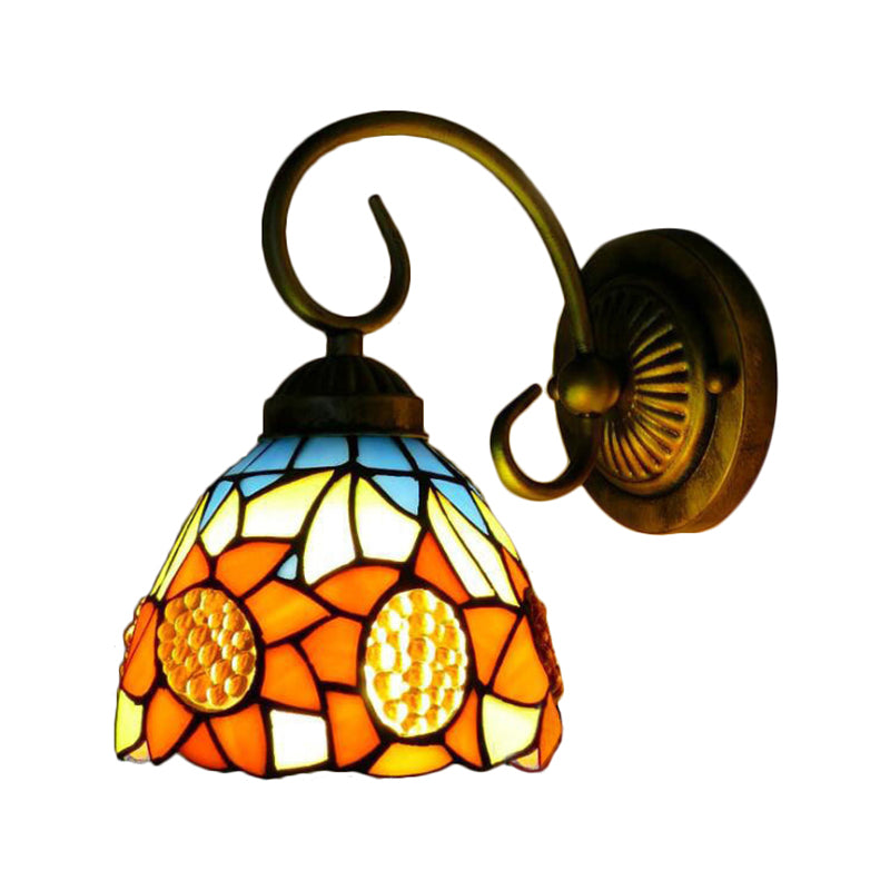 Frendorf | Zonnebloem Oranje Glazen Wandlamp Verlichting Victoriaans 1 Kop Brons Muur Gemonteerde Licht, 6"/8" Breed