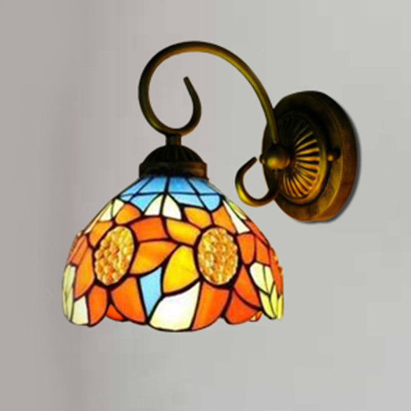 Frendorf | Zonnebloem Oranje Glazen Wandlamp Verlichting Victoriaans 1 Kop Brons Muur Gemonteerde Licht, 6"/8" Breed