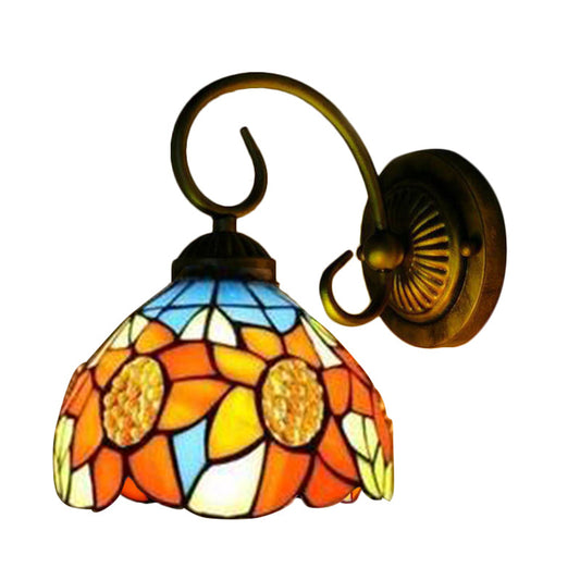 Frendorf | Zonnebloem Oranje Glazen Wandlamp Verlichting Victoriaans 1 Kop Brons Muur Gemonteerde Licht, 6"/8" Breed