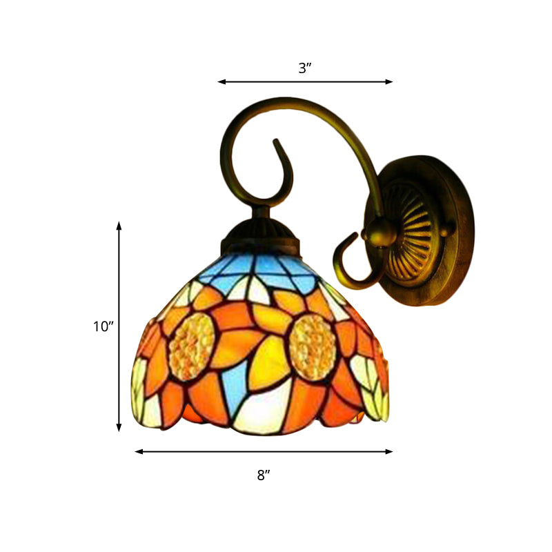 Frendorf | Zonnebloem Oranje Glazen Wandlamp Verlichting Victoriaans 1 Kop Brons Muur Gemonteerde Licht, 6"/8" Breed