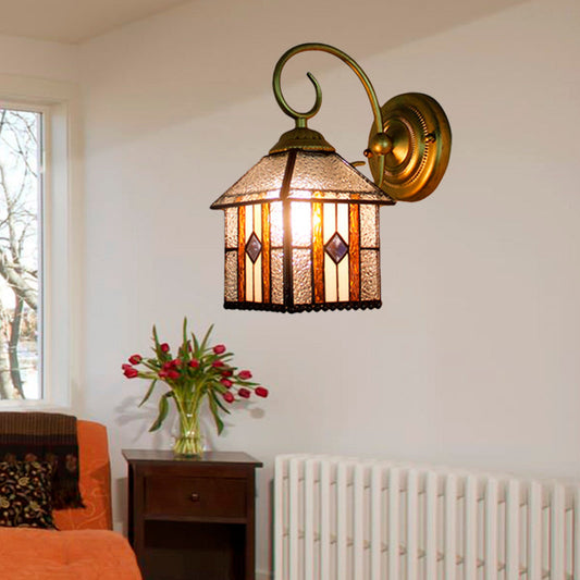 Frendorf | Slaapkamer Hangende Huis Muur Sconces Kunst Glas 1 Hoofd Tiffany Creatieve Wandlamp met Gebogen Arm in Messing