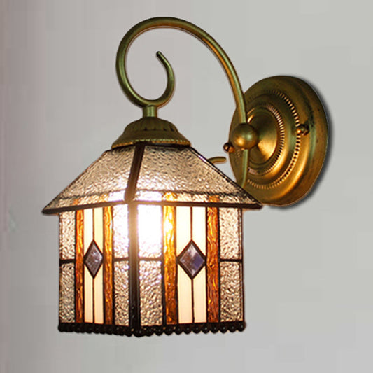Frendorf | Slaapkamer Hangende Huis Muur Sconces Kunst Glas 1 Hoofd Tiffany Creatieve Wandlamp met Gebogen Arm in Messing