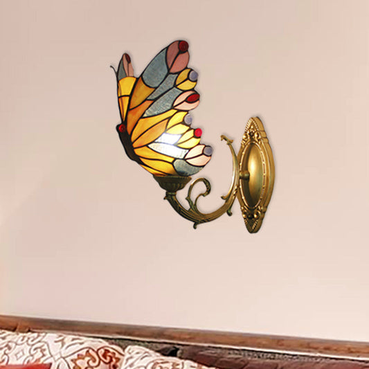 Frendorf | Tiffany Creatieve Wandlamp Vlinder 1 Licht Gekleurde Glas Wandlamp voor Kinderkamer