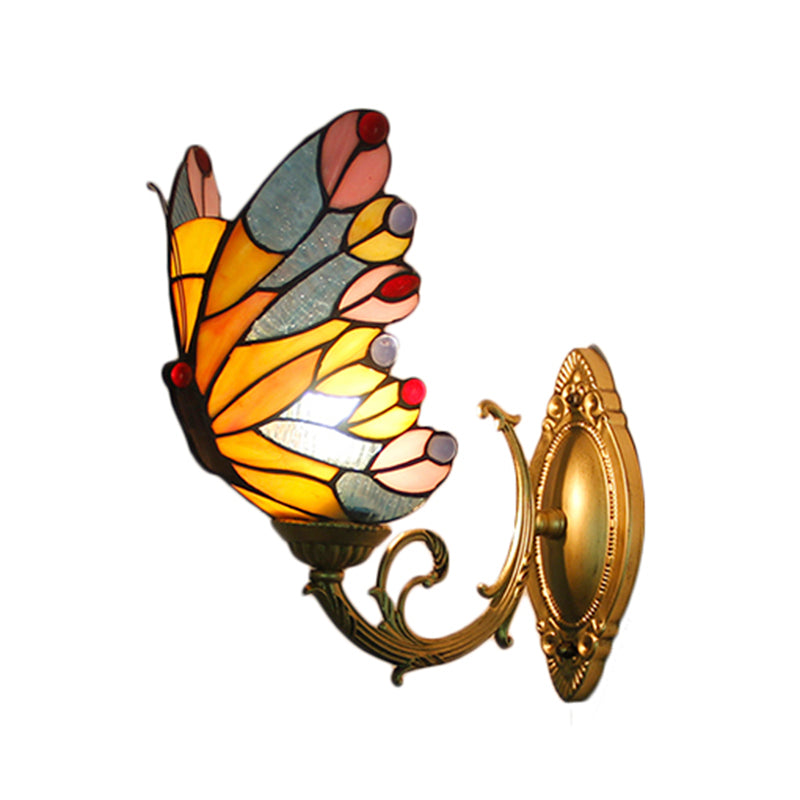 Frendorf | Tiffany Creatieve Wandlamp Vlinder 1 Licht Gekleurde Glas Wandlamp voor Kinderkamer