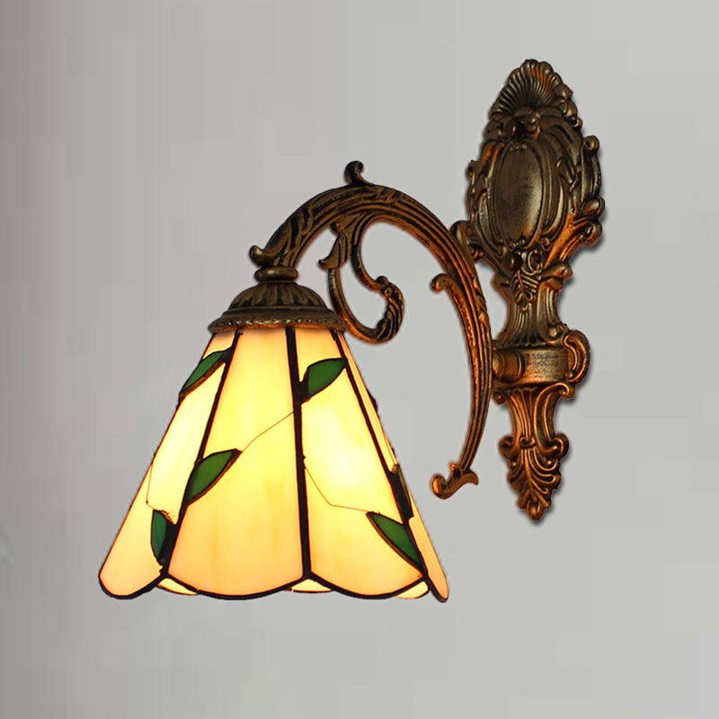 Frendorf | Blad Corridor Wandlamp met Gegraven Basis Glas 1 Lichts Tiffany Wandlamp in Beige