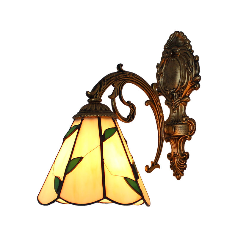 Frendorf | Blad Corridor Wandlamp met Gegraven Basis Glas 1 Lichts Tiffany Wandlamp in Beige