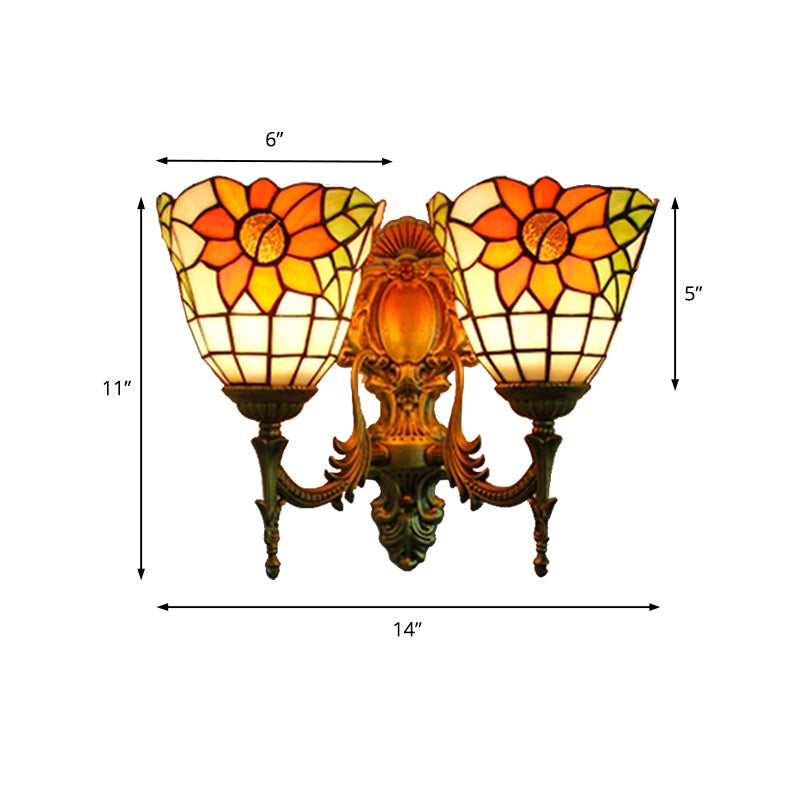 Frendorf | Sonnenblumen Wandmontage Licht Lodge Stil Buntglas 2 Köpfe Wandbeleuchtung für Schlafzimmer