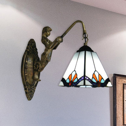 Frendorf | Pyramid White Glass Wandlamp Fixture Tiffany 1 Hoofd Antiek Brons Wandverlichting