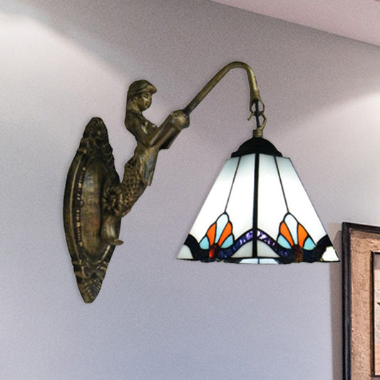 Frendorf | Pyramid White Glass Wandlamp Fixture Tiffany 1 Hoofd Antiek Brons Wandverlichting