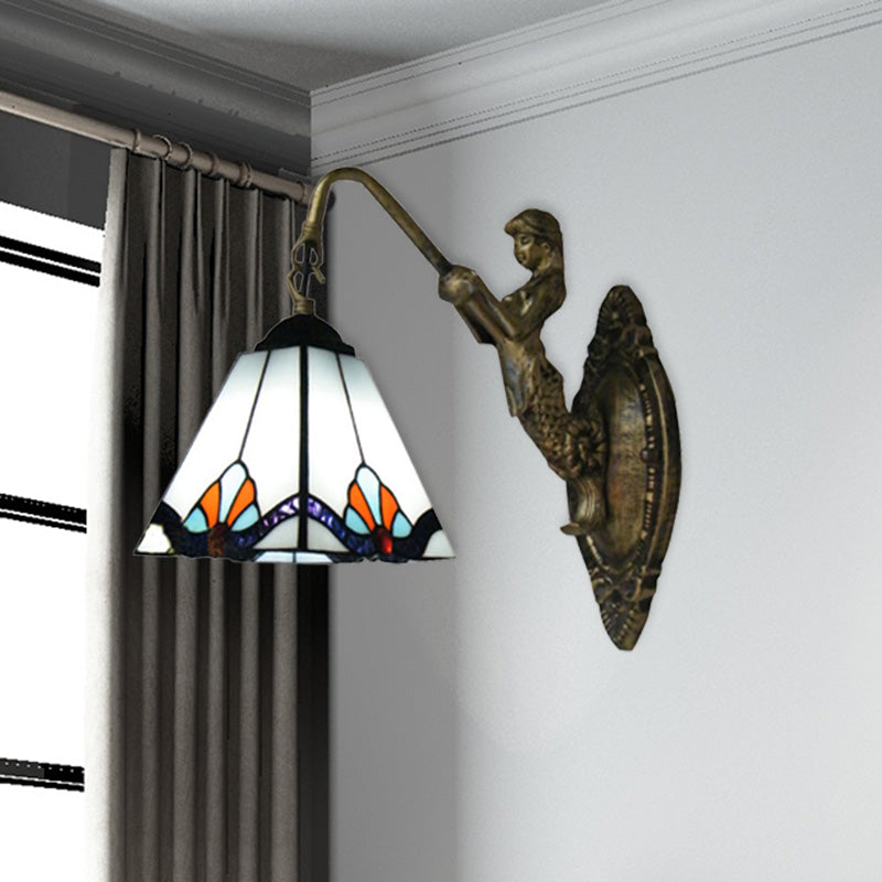 Frendorf | Pyramid White Glass Wandlamp Fixture Tiffany 1 Hoofd Antiek Brons Wandverlichting