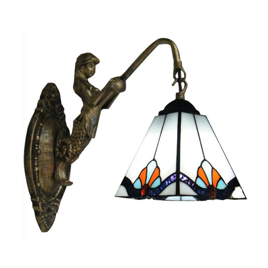 Frendorf | Pyramid White Glass Wandlamp Fixture Tiffany 1 Hoofd Antiek Brons Wandverlichting