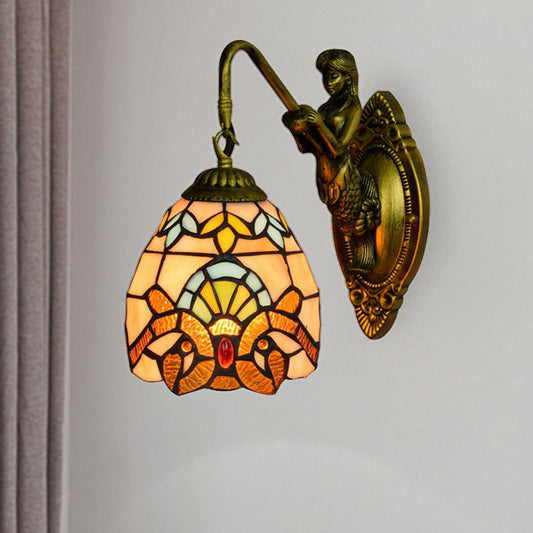 Frendorf | Antiek Messing 1 Hoofd Wand Gemonteerde Verlichting Tiffany Multicolor Gehard Glas Koepel Wandlamp
