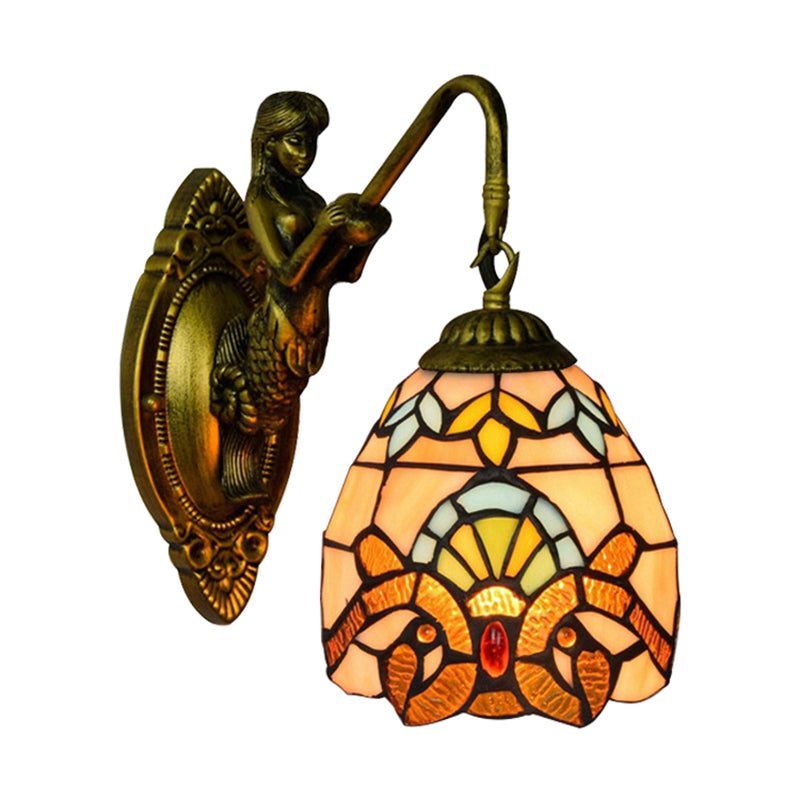 Frendorf | Antiek Messing 1 Hoofd Wand Gemonteerde Verlichting Tiffany Multicolor Gehard Glas Koepel Wandlamp