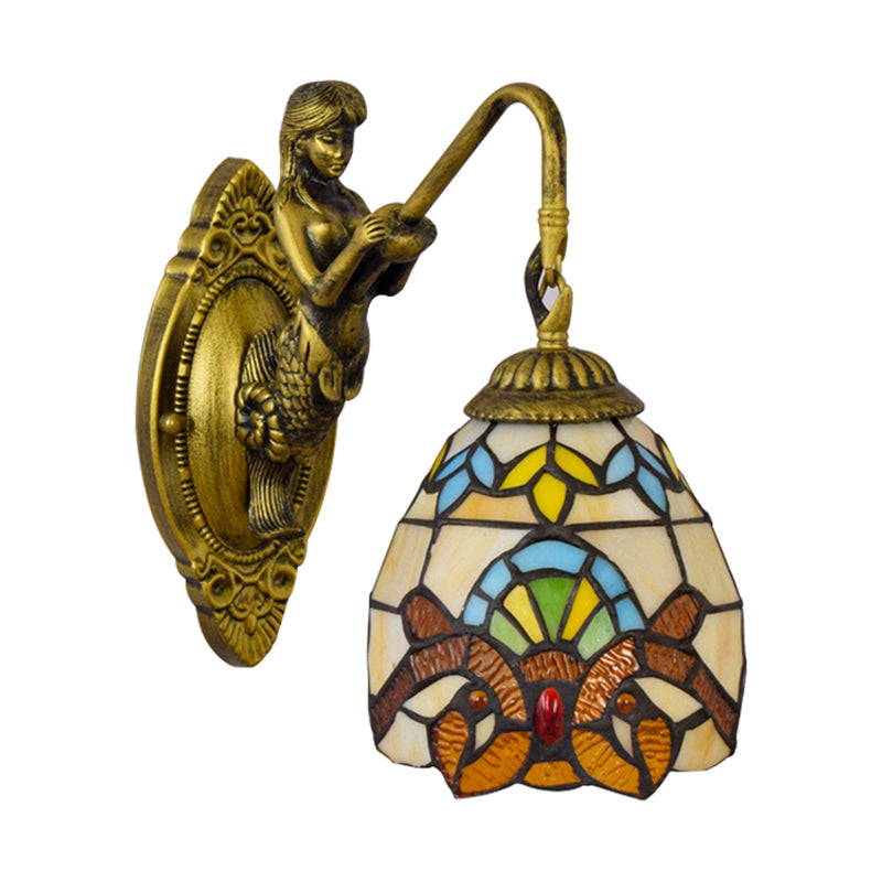 Frendorf | Antiek Messing 1 Hoofd Wand Gemonteerde Verlichting Tiffany Multicolor Gehard Glas Koepel Wandlamp