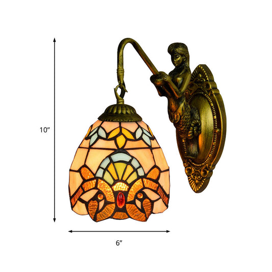 Frendorf | Antiek Messing 1 Hoofd Wand Gemonteerde Verlichting Tiffany Multicolor Gehard Glas Koepel Wandlamp