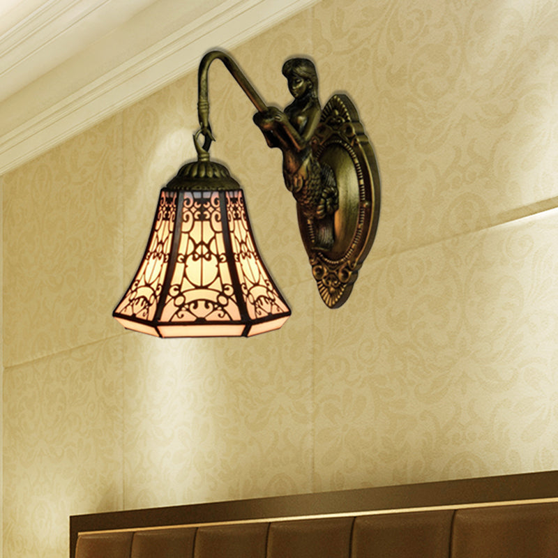 Frendorf | Antiek Brons 1 Hoofdmontage Wandlamp Tiffany Witte Glas Uitlopende Wandverlichting