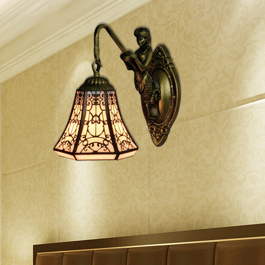 Frendorf | Antiek Brons 1 Hoofdmontage Wandlamp Tiffany Witte Glas Uitlopende Wandverlichting