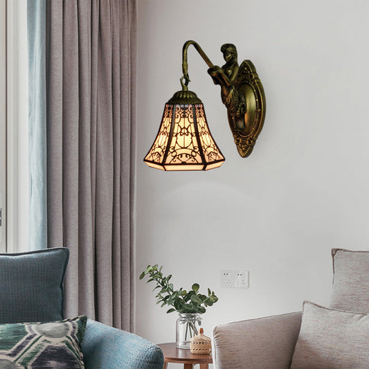 Frendorf | Antiek Brons 1 Hoofdmontage Wandlamp Tiffany Witte Glas Uitlopende Wandverlichting