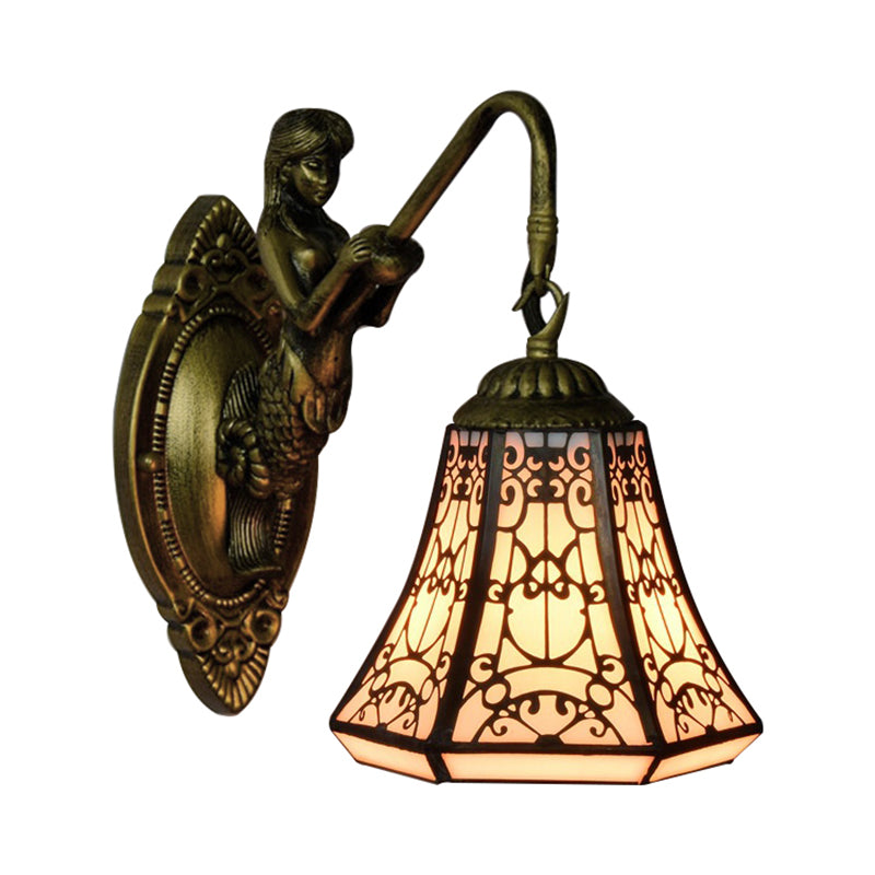 Frendorf | Antiek Brons 1 Hoofdmontage Wandlamp Tiffany Witte Glas Uitlopende Wandverlichting