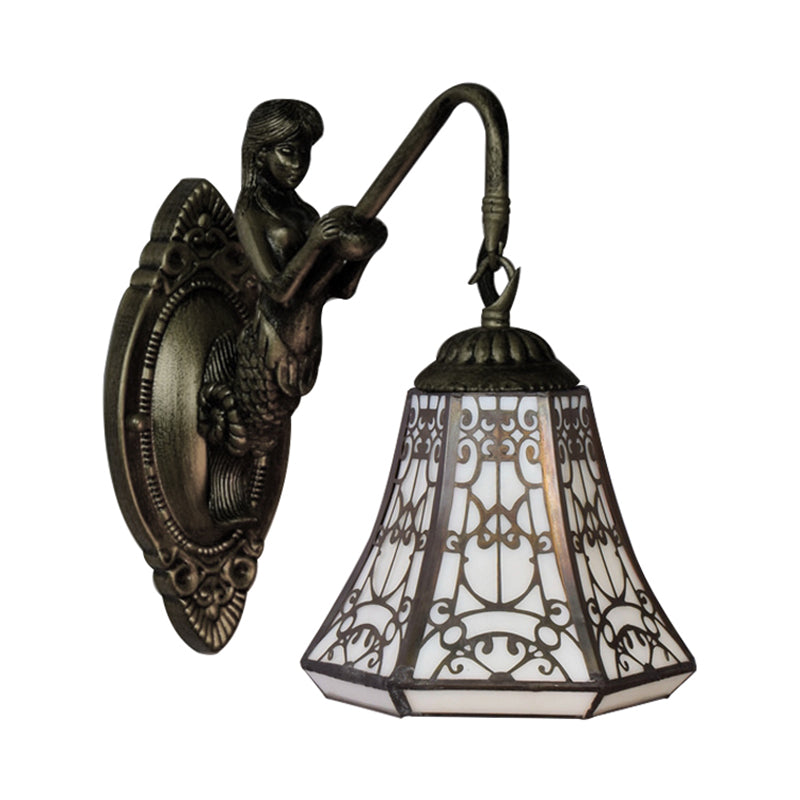 Frendorf | Antiek Brons 1 Hoofdmontage Wandlamp Tiffany Witte Glas Uitlopende Wandverlichting