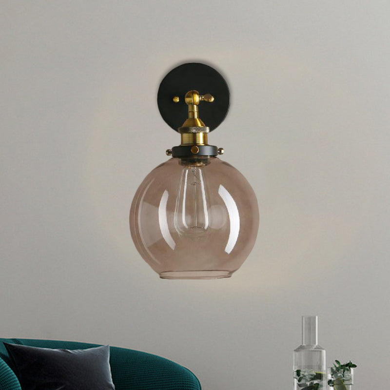 Frendorf | 1 Lichtgrijze glazen wandlamp Licht industrieel zwart/brug/koper globe woonkamerverlichting armatuur