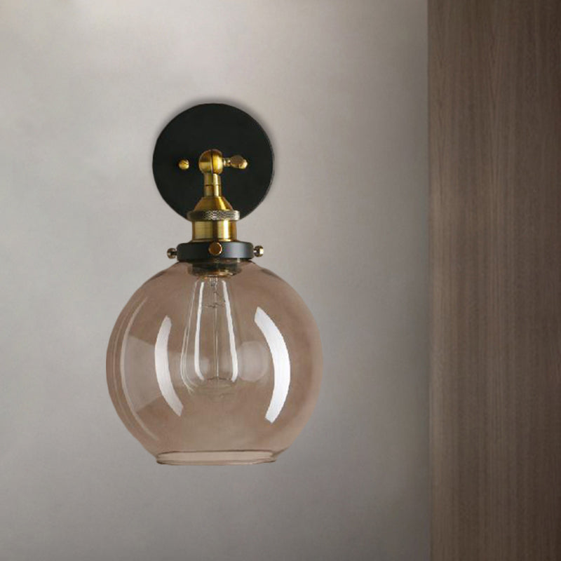 Frendorf | 1 Lichtgrijze glazen wandlamp Licht industrieel zwart/brug/koper globe woonkamerverlichting armatuur