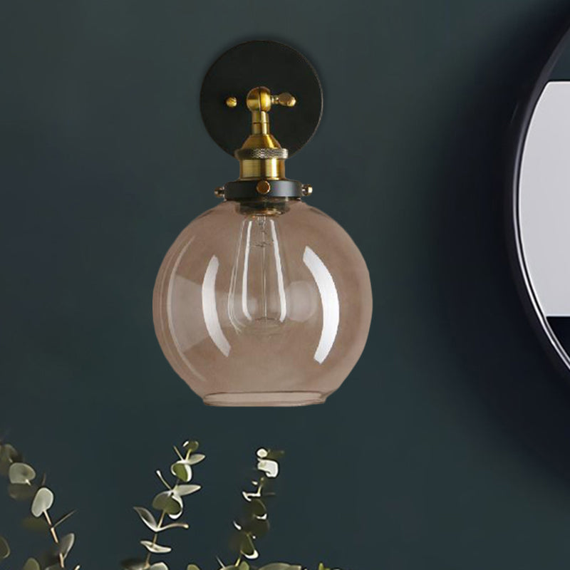 Frendorf | 1 Lichtgrijze glazen wandlamp Licht industrieel zwart/brug/koper globe woonkamerverlichting armatuur