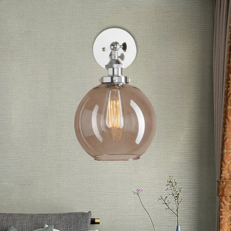 Frendorf | 1 Lichtgrijze glazen wandlamp Licht industrieel zwart/brug/koper globe woonkamerverlichting armatuur