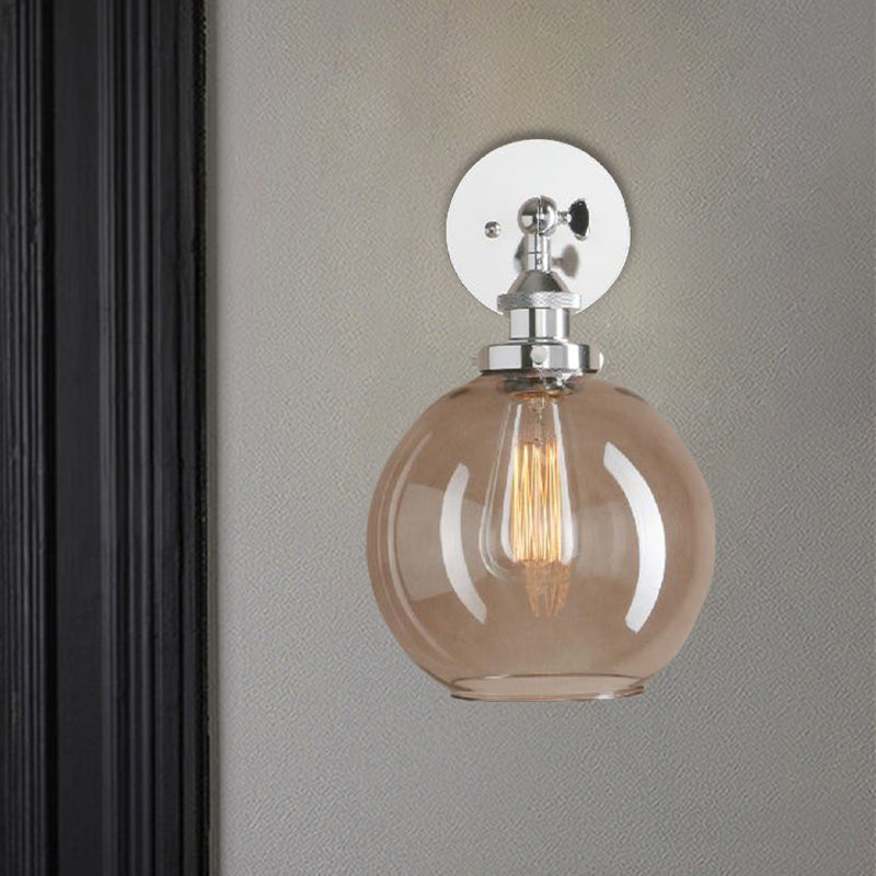 Frendorf | 1 Lichtgrijze glazen wandlamp Licht industrieel zwart/brug/koper globe woonkamerverlichting armatuur