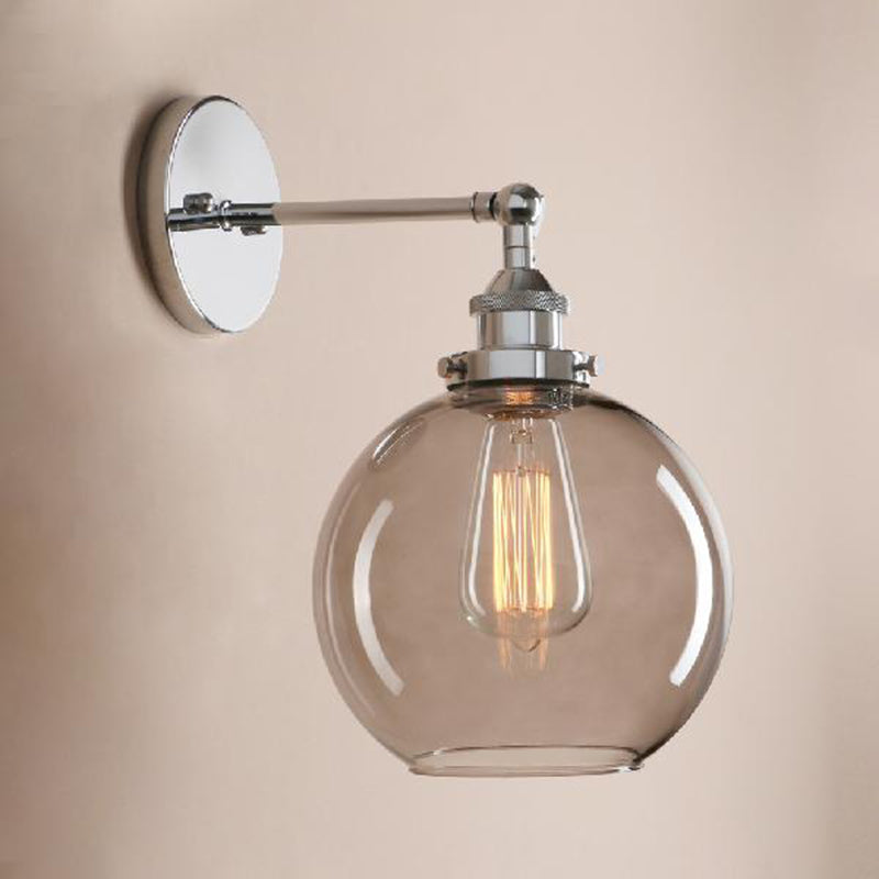 Frendorf | 1 Lichtgrijze glazen wandlamp Licht industrieel zwart/brug/koper globe woonkamerverlichting armatuur