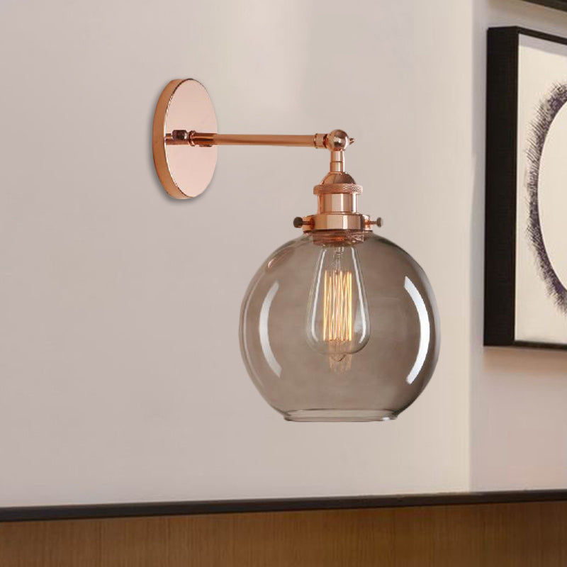 Frendorf | 1 Lichtgrijze glazen wandlamp Licht industrieel zwart/brug/koper globe woonkamerverlichting armatuur