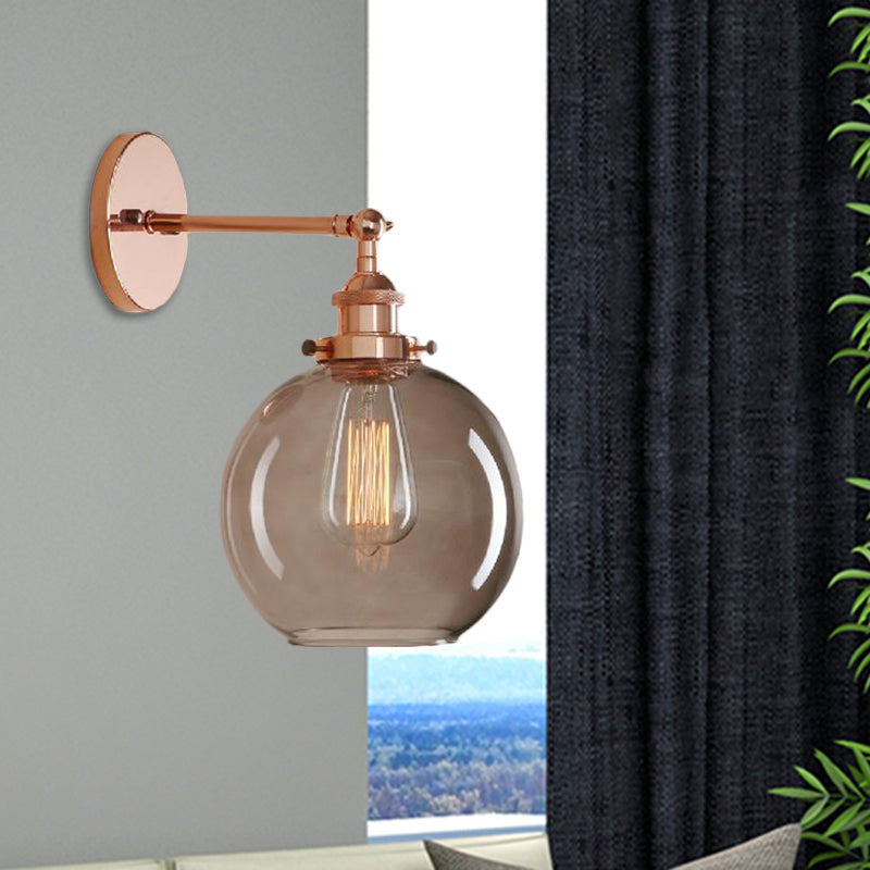 Frendorf | 1 Lichtgrijze glazen wandlamp Licht industrieel zwart/brug/koper globe woonkamerverlichting armatuur