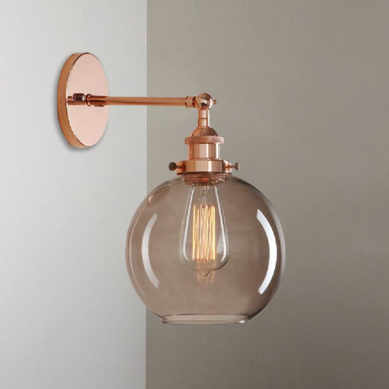 Frendorf | 1 Lichtgrijze glazen wandlamp Licht industrieel zwart/brug/koper globe woonkamerverlichting armatuur