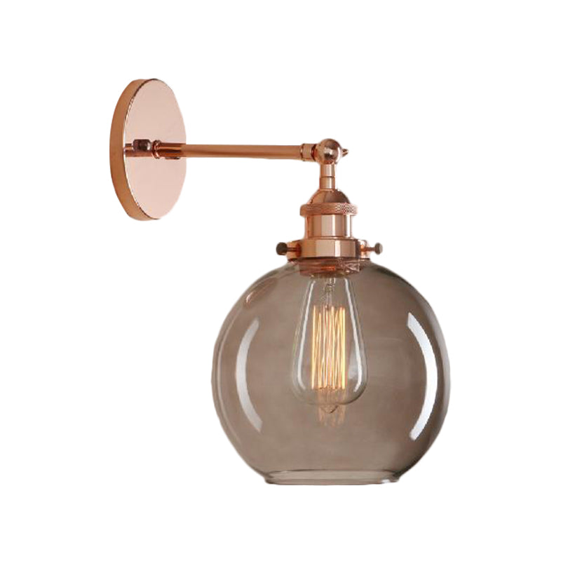 Frendorf | 1 Lichtgrijze glazen wandlamp Licht industrieel zwart/brug/koper globe woonkamerverlichting armatuur