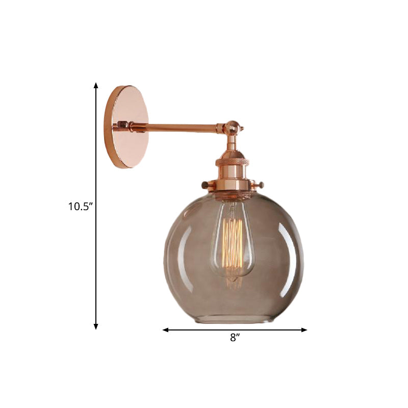Frendorf | 1 Lichtgrijze glazen wandlamp Licht industrieel zwart/brug/koper globe woonkamerverlichting armatuur