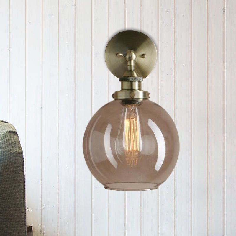 Frendorf | 1 Lichtgrijze glazen wandlamp Licht industrieel zwart/brug/koper globe woonkamerverlichting armatuur