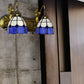 Frendorf | 2 Köpfe Wandmontage Licht Mediterraner Gittermuster Blaues Glas Wandleuchte mit Meerjungfrau Rückplatte