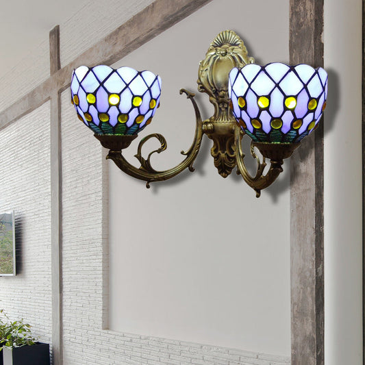 Frendorf | Blaue Gitterkugelleuchte Zwei Lichter Klassische Tiffany-Buntglas-Wandleuchte für die Bar