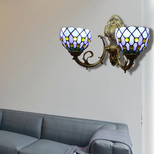 Frendorf | Blaue Gitterkugelleuchte Zwei Lichter Klassische Tiffany-Buntglas-Wandleuchte für die Bar