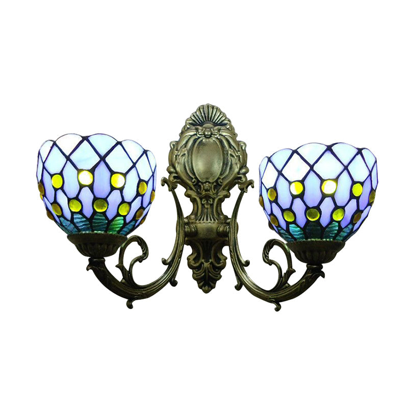 Frendorf | Blaue Gitterkugelleuchte Zwei Lichter Klassische Tiffany-Buntglas-Wandleuchte für die Bar
