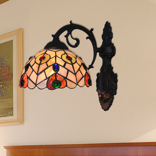Frendorf | Rustic Loft Dome Wandlamp Gekleurd Glas 1 Kop Wandmontage Licht met Gebogen Arm voor Eetkamer