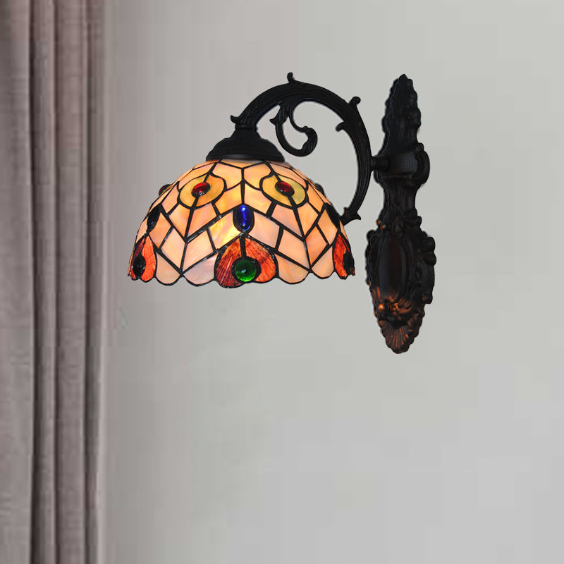 Frendorf | Rustic Loft Dome Wandlamp Gekleurd Glas 1 Kop Wandmontage Licht met Gebogen Arm voor Eetkamer