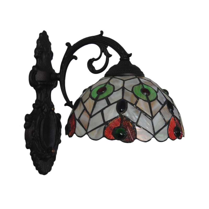 Frendorf | Rustic Loft Dome Wandlamp Gekleurd Glas 1 Kop Wandmontage Licht met Gebogen Arm voor Eetkamer
