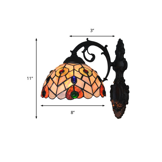 Frendorf | Rustic Loft Dome Wandlamp Gekleurd Glas 1 Kop Wandmontage Licht met Gebogen Arm voor Eetkamer