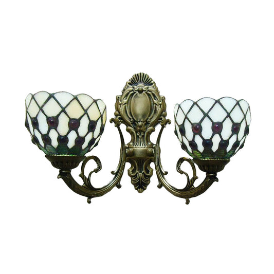 Frendorf | 2-Lampe Gitter Schale Wandlampe Tiffany traditionelle Wandlampe in Blau/Beige für das Badezimmer