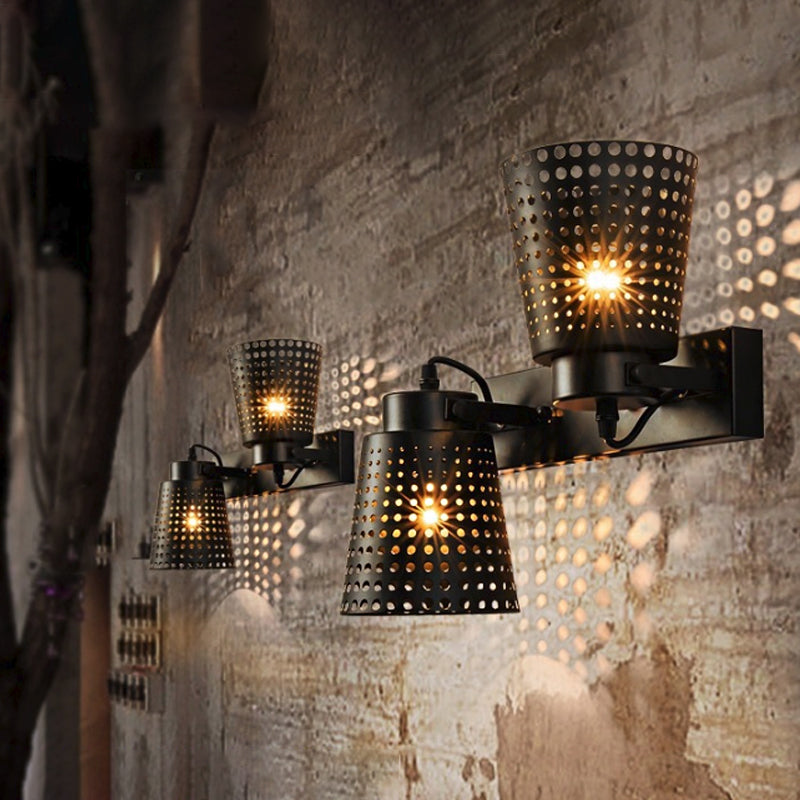Frendorf | Steel Wandlamp met Hol Ontwerp Industrie 1/2/3-Kops Binnen Draaiende Wandlamp in Zwart