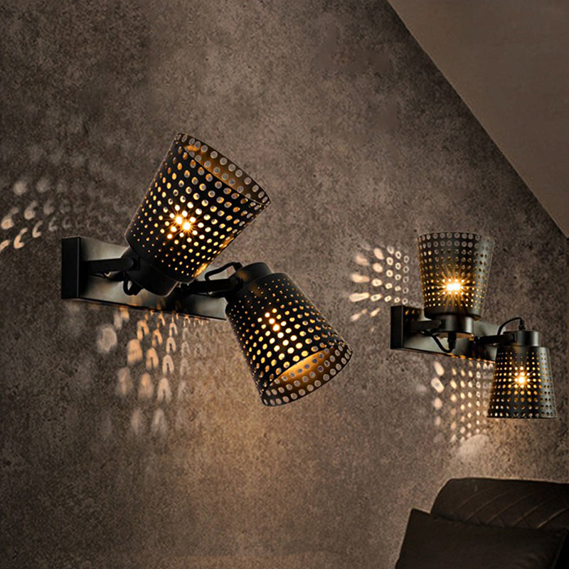 Frendorf | Steel Wandlamp met Hol Ontwerp Industrie 1/2/3-Kops Binnen Draaiende Wandlamp in Zwart