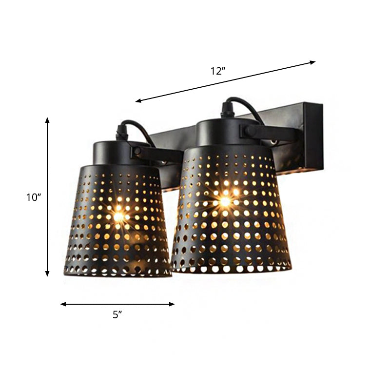 Frendorf | Steel Wandlamp met Hol Ontwerp Industrie 1/2/3-Kops Binnen Draaiende Wandlamp in Zwart