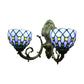 Frendorf | 2-Lampe Gitter Schale Wandlampe Tiffany traditionelle Wandlampe in Blau/Beige für das Badezimmer